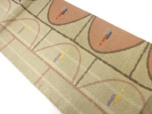 手織り紬変わり縞に抽象模様織出し袋帯